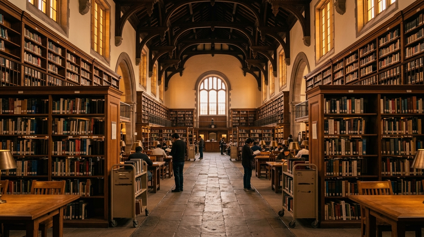 Estantería de biblioteca pública con libros de editoriales independientes mexicanas listos para distribución