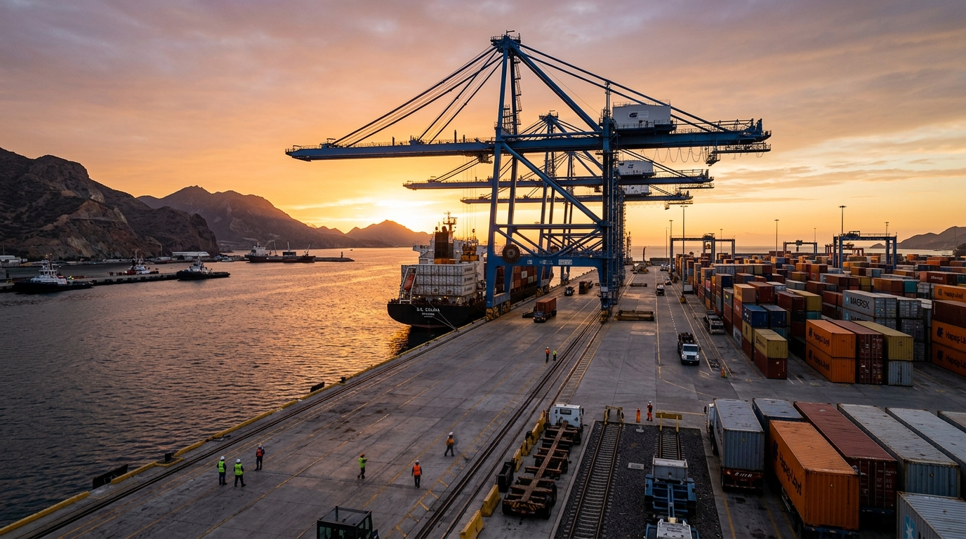 Grúas portuarias en la ampliación de puertos mexicanos con muelle y contenedores
